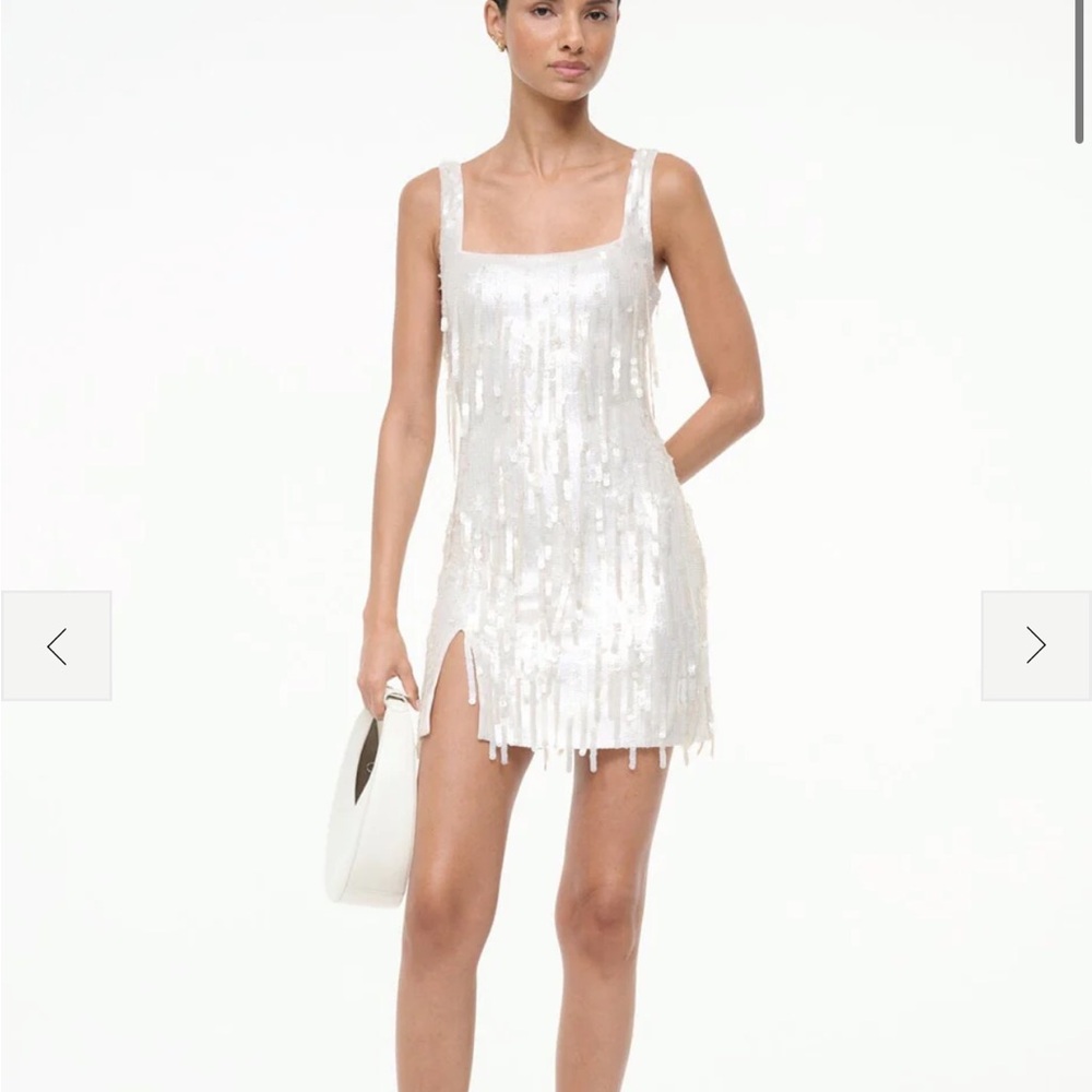 STAUD White Sequin Mini Dress